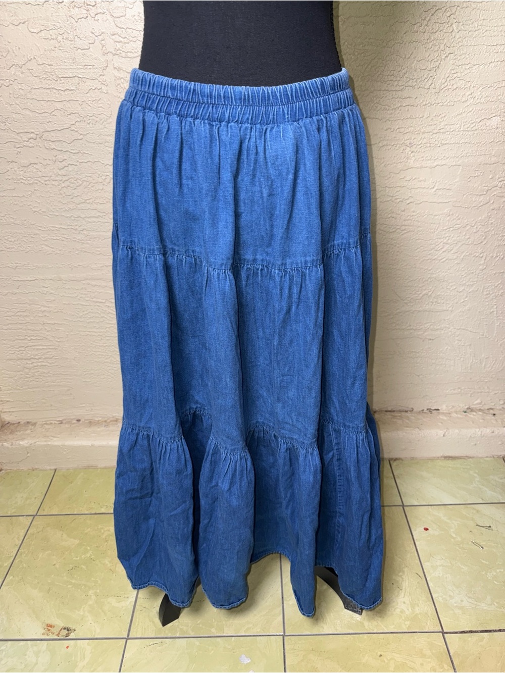 Vtg Glen Cove Chambray Tiered Maxi Skirt XL Cottagecore Boho Prairie - Picture 5 of 13
